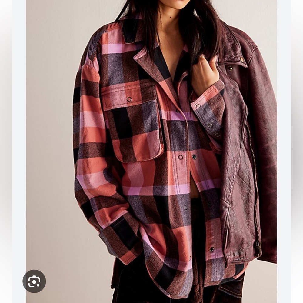 Free People Izzie Plaid Flannel Snap Front Shirt Shacket